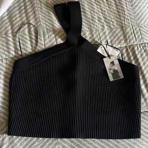 Black crop top with tags
